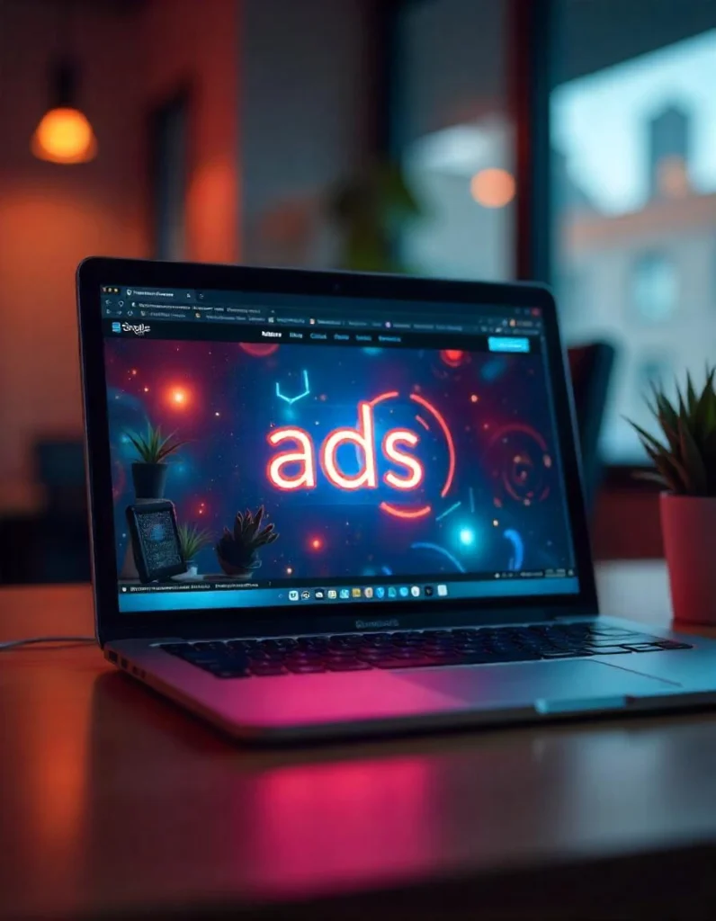 A laptop displaying a vibrant Google Ads interface, highlighting the power of online advertising. Enhance your business visibility with expert Google Ads management by a digital marketing expert in Thrissur.